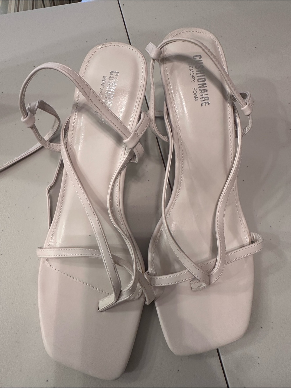 Cushionaire Strappy Square-Toe Heeled Sandals in Ivory